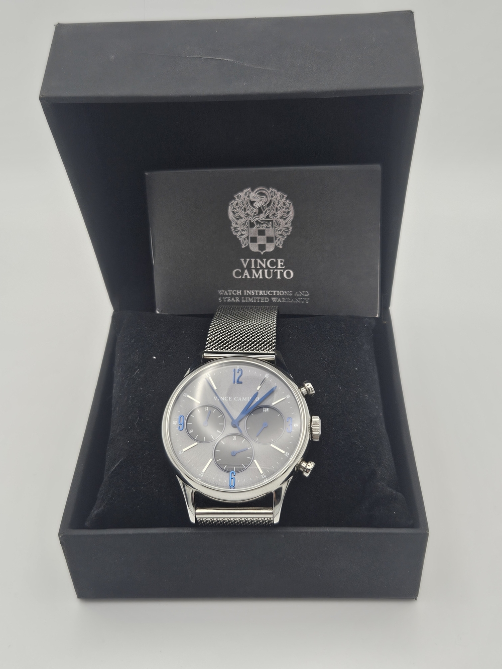 Vince Camuto Men's Silver Mesh Chronograph Watch - Blue Accents